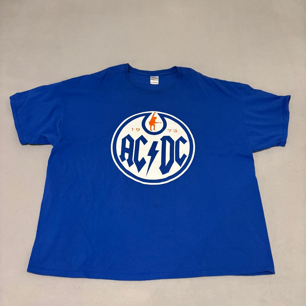 AC/DC Rock or Bust 2015 Tour Shirt Edmonton AB Blue Mens 3XL Gildan Heavy Cotton